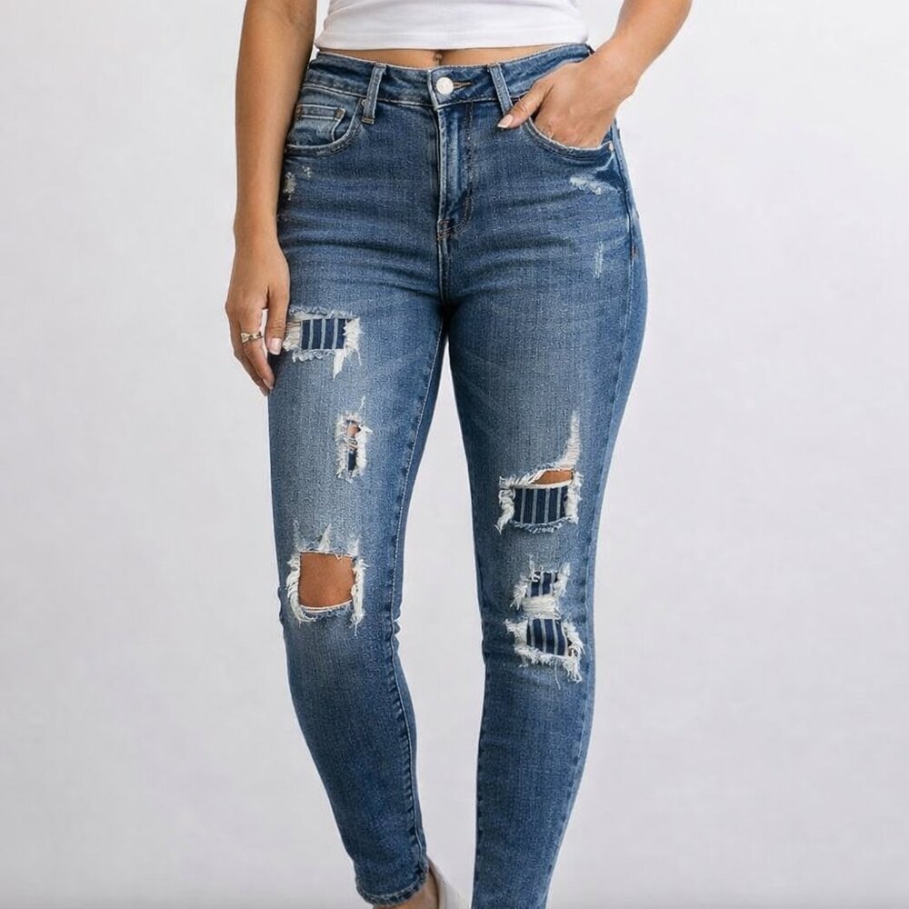 Judy‎ Blue Distressed Skinny Jeans Mid Rise Ankle 28x28